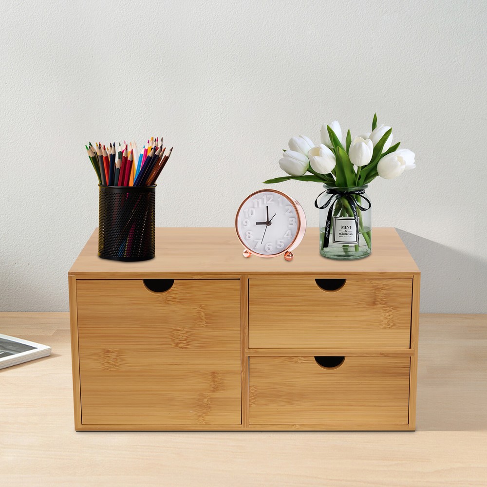 Bamboo Desk Organizer with 3 Drawers, Stylish and Functional, Eco-friendly