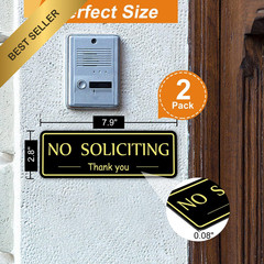 2 Pack No Soliciting Sign Self Adhesive Acrylic Front Door Black Gold Home