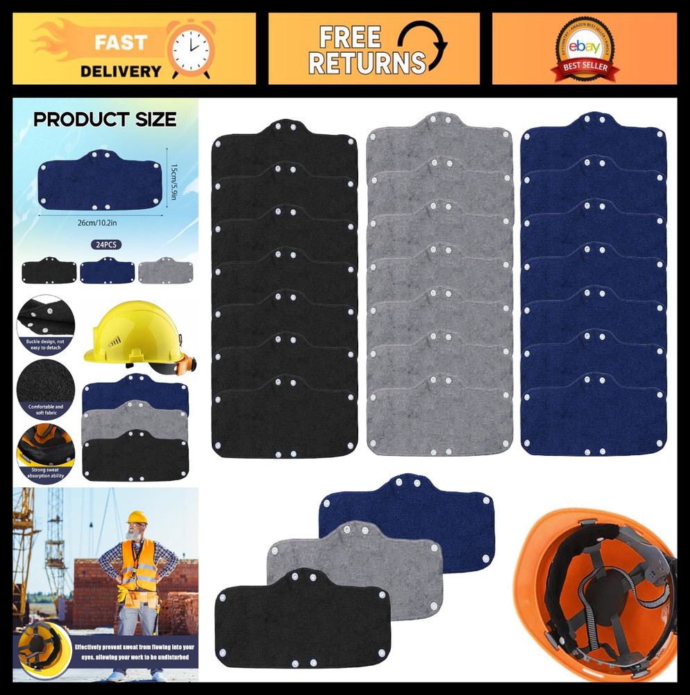 24 Pcs Washable Hard Hat Sweatbands – Cotton Liner for Safety Helmets, Dark Blue