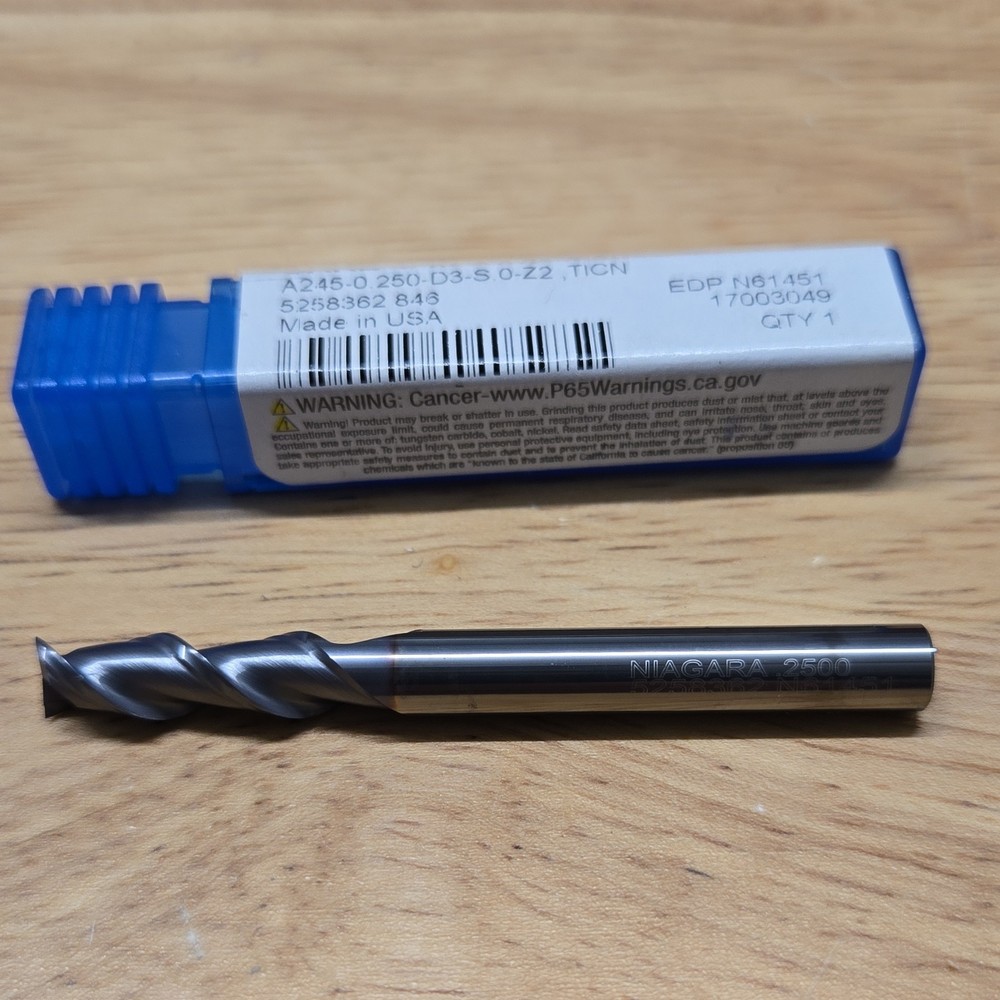 Niagara Solid Carbide Square End Mill 0.250in 2 Flute 0.250in Shank 3in OAL