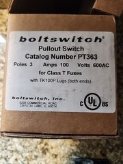 Boltswitch PT363 Fusible Pull Out Switch 100A 600V 3pole Fuses 100