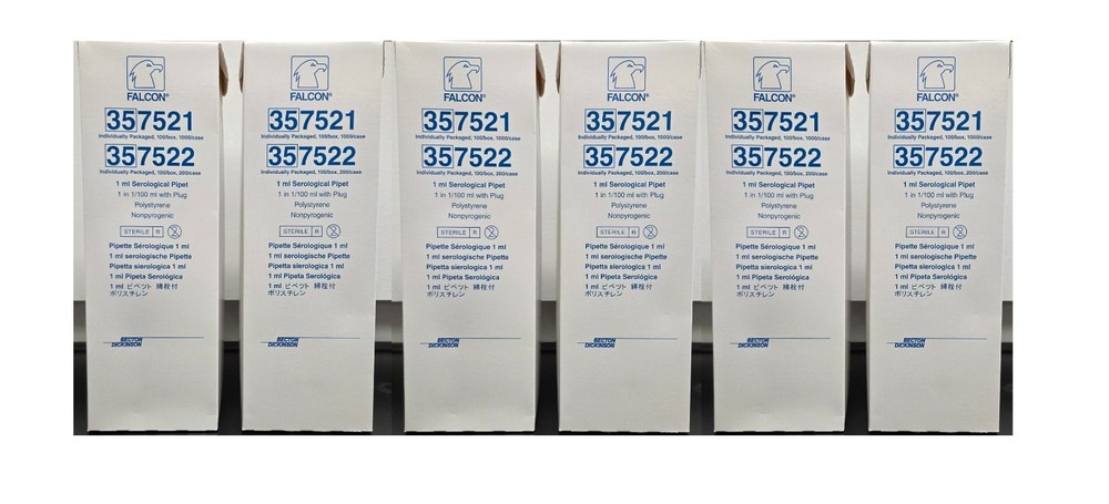 Lot of 600 CORNING FALCON 357521 Serological Pipet 1 mL 0.01 Increment – New