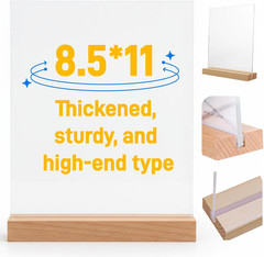 Acrylic Sign Holder 8.5×11 Inch with Solid Wood Base – Thick & Stable Clear Menu