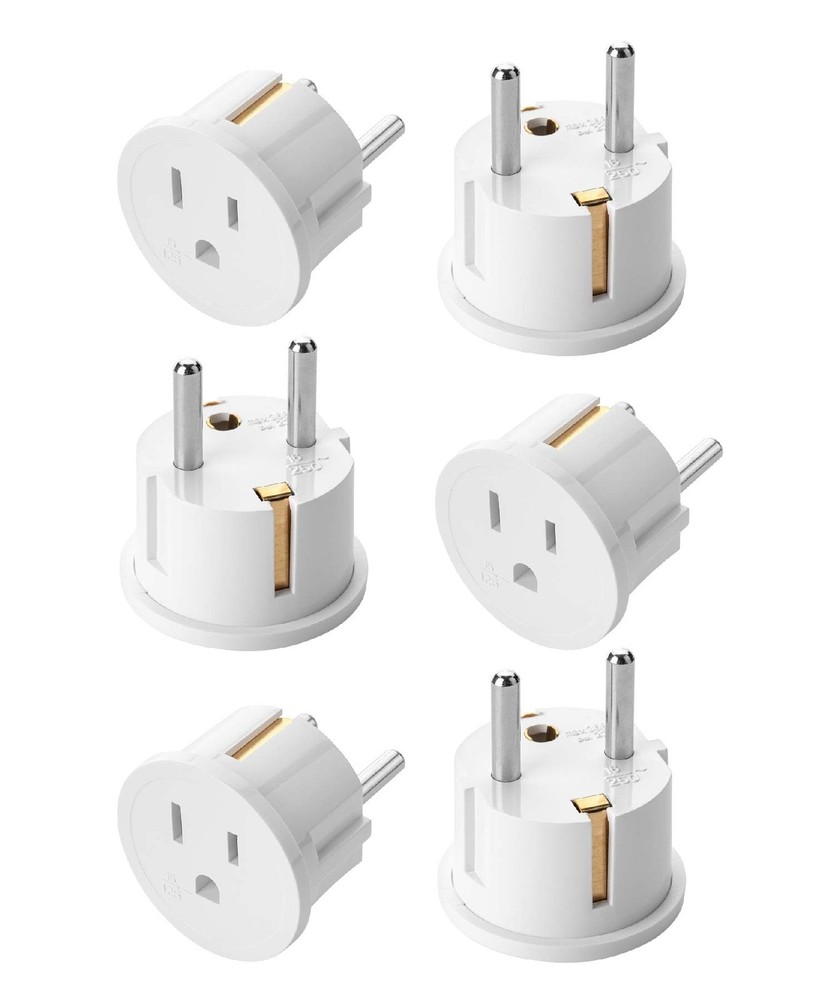 European Travel Plug Adapter Type E F for Europe Wall Outlet set 6 Pack