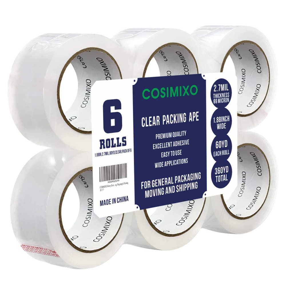 Heavy Duty Packing Tape 2.7mil x 1.88″ x 60 Yards, 6 Rolls,Industrial 3″ Core…