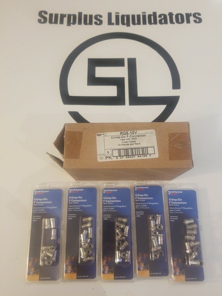 PASS & SEYMOUR RG6-10V CRIMP-ON F-CONNECTOR 50 PCS. 5 PACKS OF 10 PER CASE