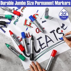 MARKERS SET Permanent Jumbo Large Chisel Tip Black Green Blue Red 32 Pcs FUUTREO