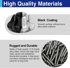 50 Pack 5/16-18 T Nuts for Wood Black Carbon Steel 4-Prong Tee Nuts for Fur…