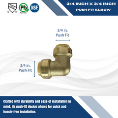 10 PIECES 3/4″ X 3/4″ PUSH FIT ELBOWS FITTINGS – LEAD FREE BRASS