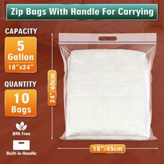 5 Gallon Extra Large Zipper Bag, 18â€ X 24â€ Clear Plastic Zip Bag with Han…