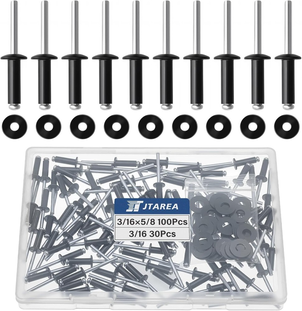 130pcs 3/16″ x 5/8″ Black Aluminum Pop Rivets with Stainless Steel Washers 4….