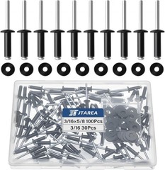 130pcs 3/16″ x 5/8″ Black Aluminum Pop Rivets with Stainless Steel Washers 4….