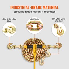 VEVOR Chain and Binder Kit 3/8″-1/2″ Ratchet Load Binder 3/8″ x 10′ Chain 2 Pack