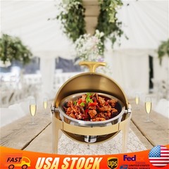 Gold Round Roll-Top Chafing Dish Set Commercial Stainless Steel Buffet Warmer
