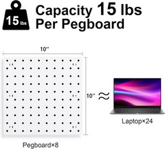 8Pcs White Pegboard Panels with Mounting Kits for Easy Installation and Storage
