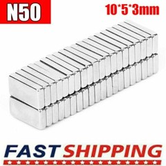 50Pcs Strong Magnets 10x5x3 mm N50 Grade Neodymium Rectangle Block Magnet Fridge