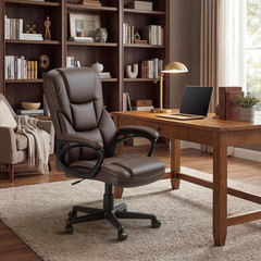 Ergonomic PU Leather Office Chair with Lumbar Support & Head Rest – Brown