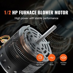 VEVOR 1/2HP Furnace Blower Motor 208-230V 2.7A 1075RPM 5 Speeds 48 Frame 1 Phase