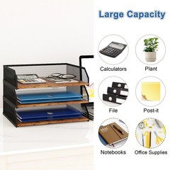 3-Tier Stackable Metal Mesh Paper Organizer with Sliding Tray,Retro