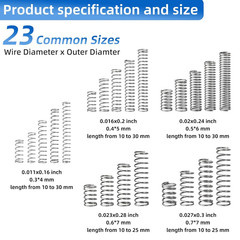 380PCS Stainless Steel Compression Springs Kit 23 Sizes Small Repair DIY Set