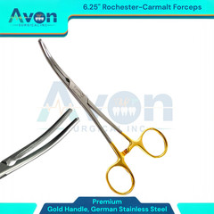 1 Each – Rochester Carmalt Forceps 6.25in Curved w/ Gold Rings -German Stainless