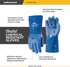 Heavy Duty Rubber Gloves with PVC Coating, Chemical and Abrasion Resistant, Wate