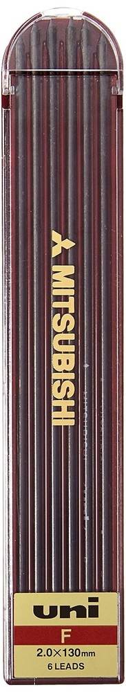 Uni Drop Holder Type Pencil Lead, 2.0mm, F (ULNF) 6 Count (Pack of 1), Black