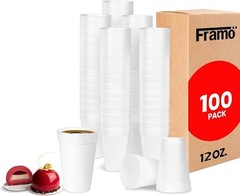 12 Oz Foam Cups (100 Pack) Lightweight 100 Count (Pack of 1), 100 Pack
