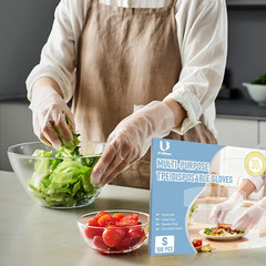 100 PCS Disposable TPE Gloves – Clear/White Plastic, Food Safe, Latex-Free,