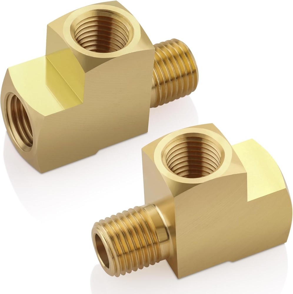 2Pcs 1/4″ Brass Tee Fittings 1/4″ NPT Female Pipe to 1/4″ NPT Male Pipe to 1/4″