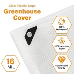 16 Mil Greenhouse Cover,Clear Plastic Tarps Heavy Duty Waterproof 10x20FT,UV …