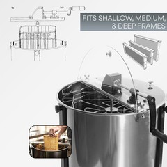 Four 4/8 Frame Stainless Steel Bee Honey Extractor SS Honeycomb Drum BEE-V004B