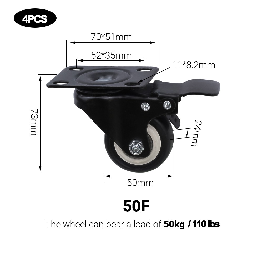4PCS Locking Casters Heavy Duty Wheels with Flat Plate Swivel Casters with Brake