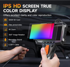 Endoscopio doble lente 0.25in articulado 220° HD IP67 con luz LED 5.3FT. Incorpo