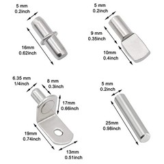 104Pcs Shelf Pins Kit,4 5mm to 6.35mm (1/4 inch) x 7.5mm 25mm, silver