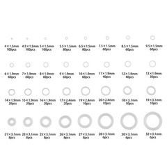 1228 Pcs 32 Size Clear Food Grade Silicone O-Ring Assortment OD 4-32mm