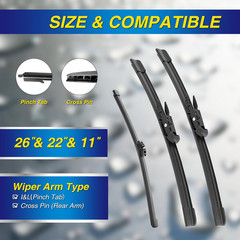 5 PLUS Silicone Wiper Blades for Ford Explorer 2011–2024 (26″/22″/11″) Set of 3