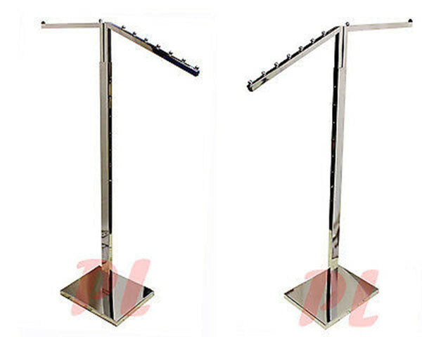 2 WAY Chrome Clothing Garment Retail Display Rack Clothes Hanger Fixture 71″