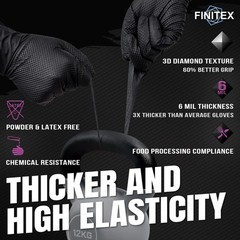 FINITEX Industrial Diamond Texture Nitrile Black Glove – 100/1000PCS Chemical…