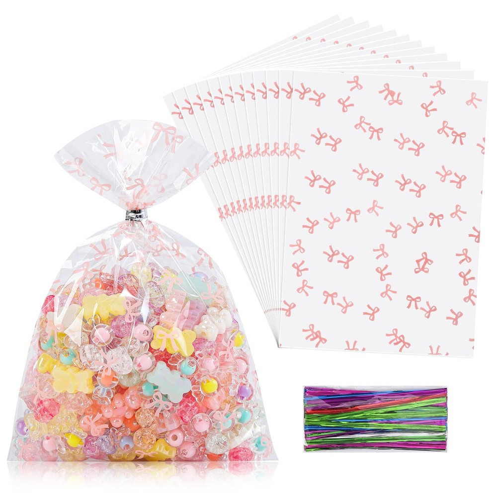 Clear 5x7in 100PCS Cello Cellophane Treat Bags – Pink Candy Cookie Bags with …