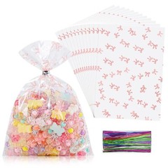 Clear 5x7in 100PCS Cello Cellophane Treat Bags – Pink Candy Cookie Bags with …