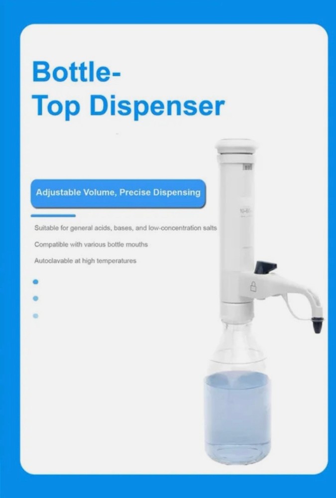 Bottle Top Dispenser Adjustable 0.5-60ml Lab Chemicals Liquid 5 Adapters
