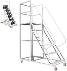6 Step Rolling Ladder for Industrial & Warehouse w/ Handrails & 4 Lockable Wheel