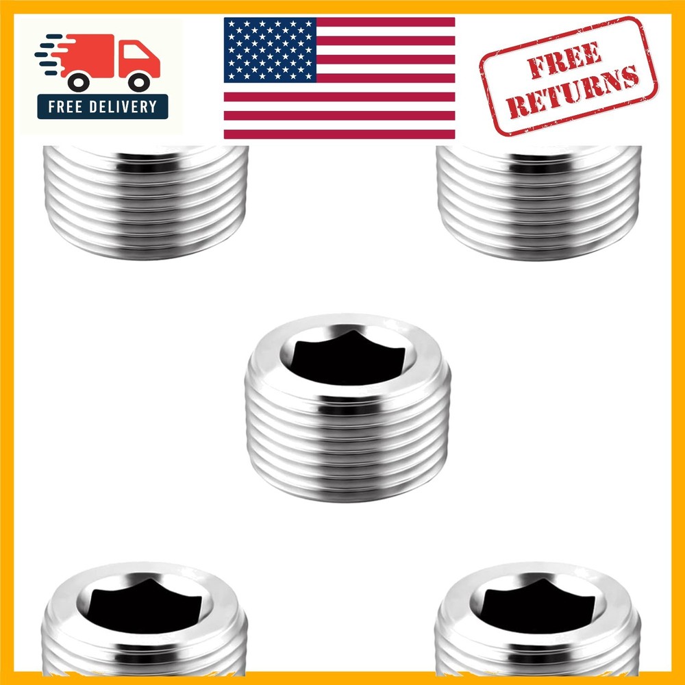 Corrosion-Resistant 304 Stainless Steel Hex Countersunk Pipe Plugs – 5 Pack