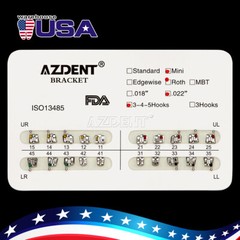 10 Packs AZDENT Dental Orthodontic Metal Brackets Braces Roth Slot.022 Hooks 345
