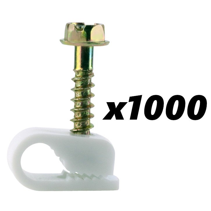 Aska Screw-In RG-6 Single Flex Cable Clips CX-1W White Lot Bundle of 1000