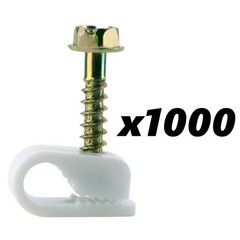 Aska Screw-In RG-6 Single Flex Cable Clips CX-1W White Lot Bundle of 1000