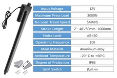 DC 12V Electric Linear Actuator Cylinder Lift 3000N 675lbs Stroke 2″~40″ Fast