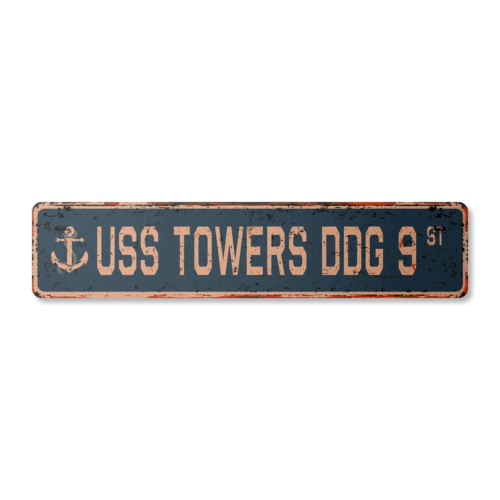USS TOWERS DDG 9 Vintage Street Sign us navy ship veteran sailor rustic gift