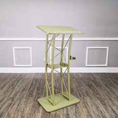 Light Green Hue Gold Color Curved Podium Church Podium Truss Metal Wood Pulpit